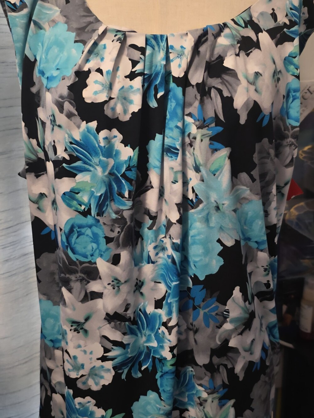 Calvin Klein Black, Blue & White Floral Blouse Top